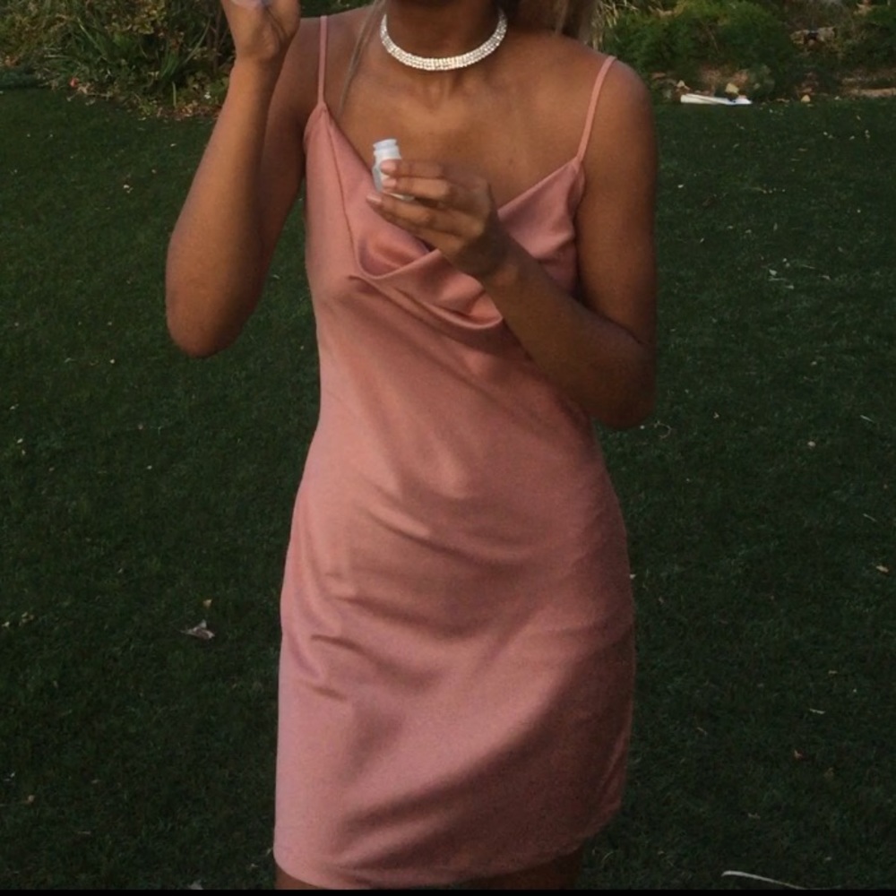 Missguided Pink Satin Cowl Neck Shift Dress